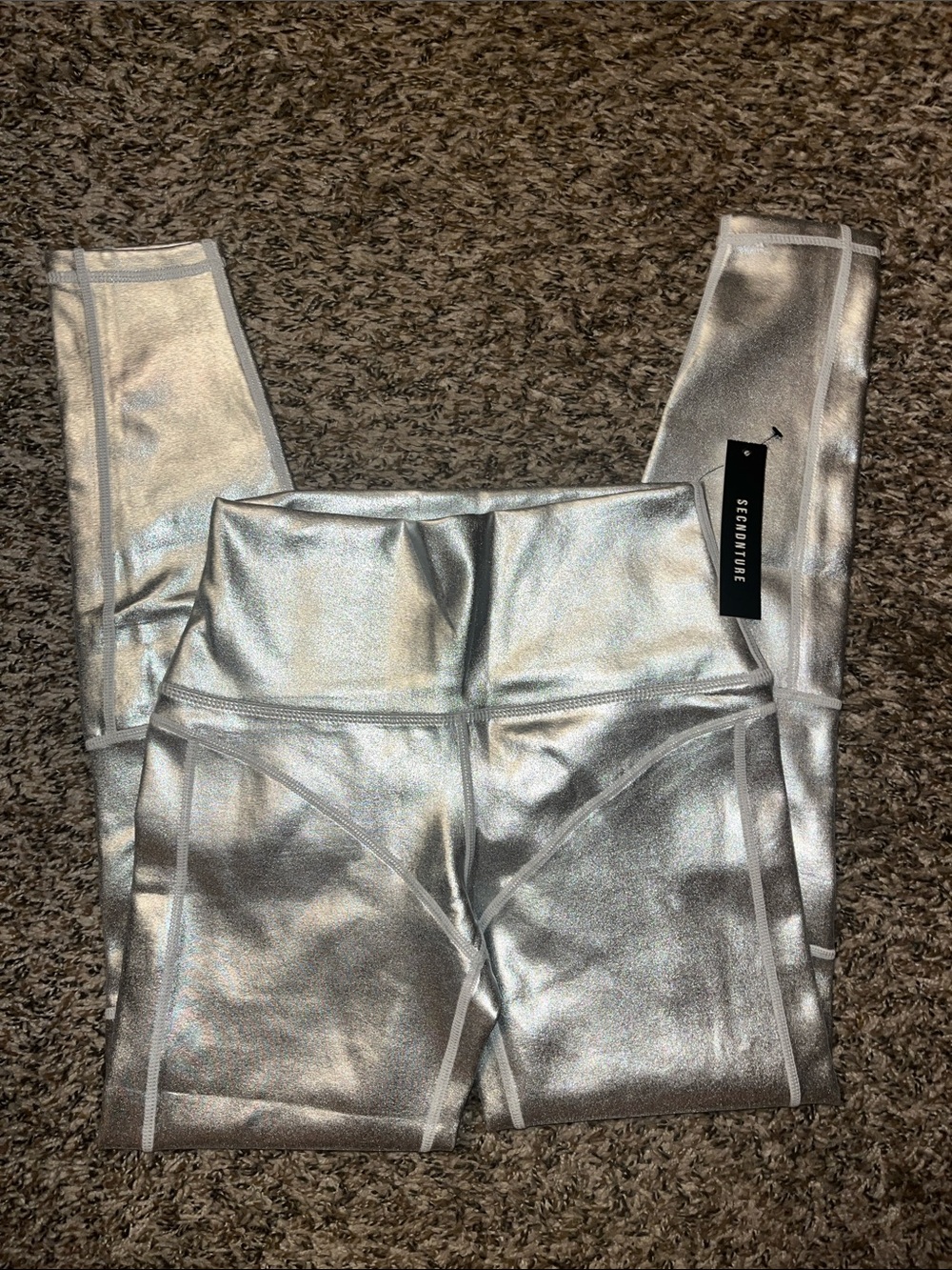 Secndnture Shimmer Silver High-Rise Active Leggings